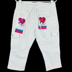 Tag Blue Women's Stretch Pull-on White Lightweight Cargo Capri Pants Size 10 NWT